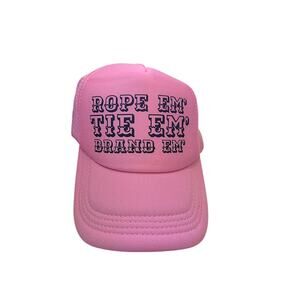 Pink boutique trucker hat "Rope em', tie em', brand em'"
